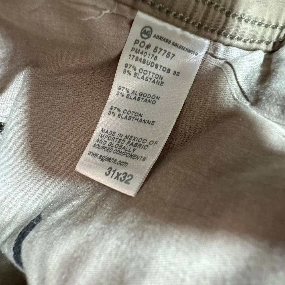 AG Adriano Goldschmied Pants Mens 32x32 Everett Slim Straight Khaki Italy